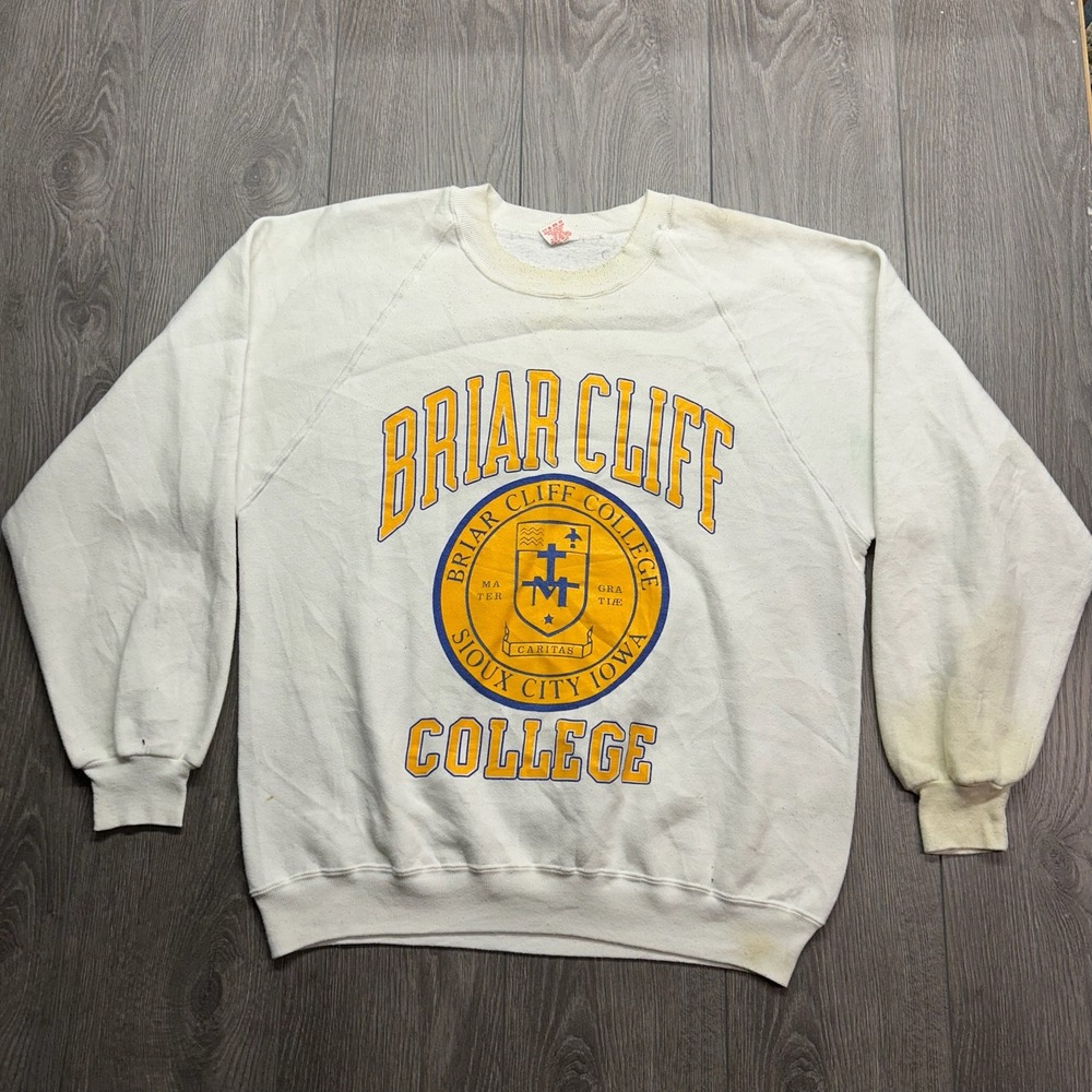 Vintage 80s Collegiate Pacific Briar Cliff College Sweatshirt XL White USA Made